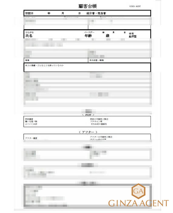 銀座エージェント特製、銀座の会員制高級クラブの接客業の興味を増幅する「顧客台帳」の雛形を贈呈！